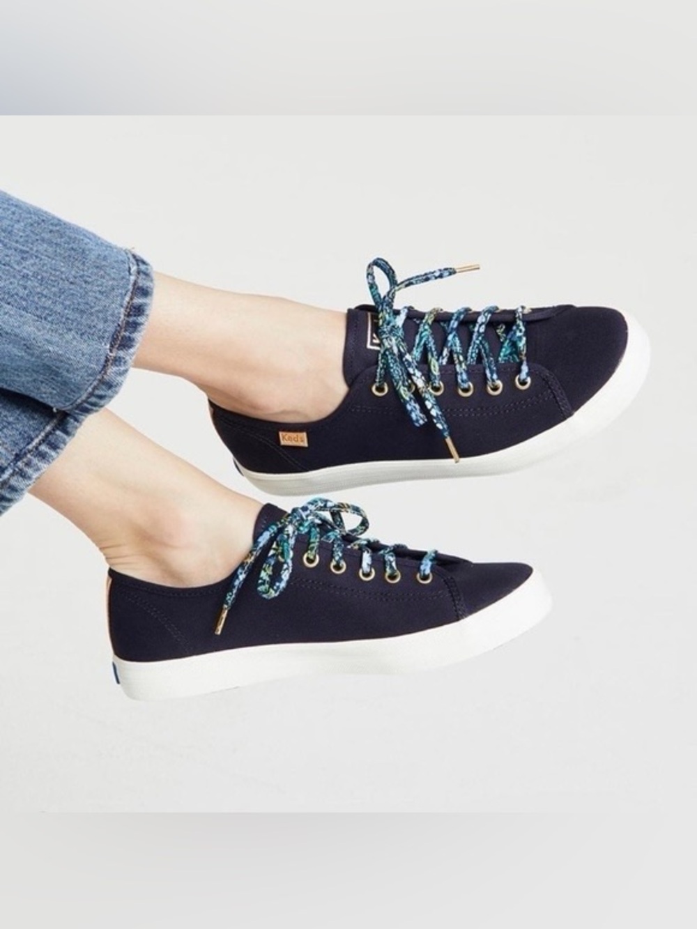 Keds X Rifle Paper Co. Navy Canvas Sneakers Floral Lace Up Shoes Women's Size 7